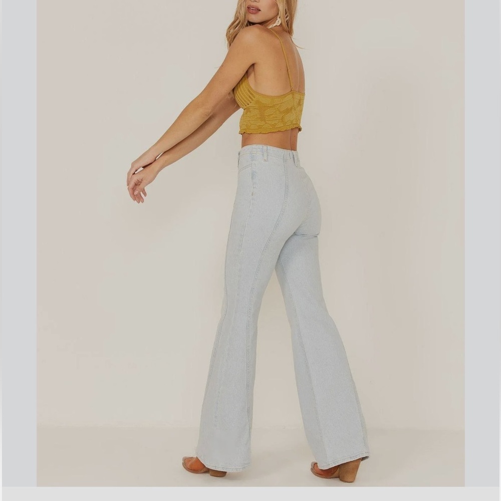 Free People Florence Flare Hi Waist Light Blue Women's Jeans Wide Leg Size 30